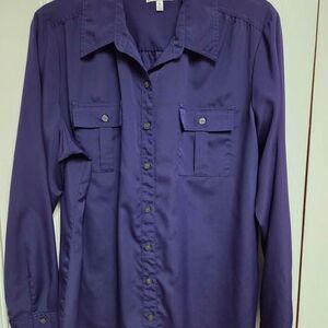 Croft & Barrow women's xl navy blue long sleeve blouse with 2 front pockets